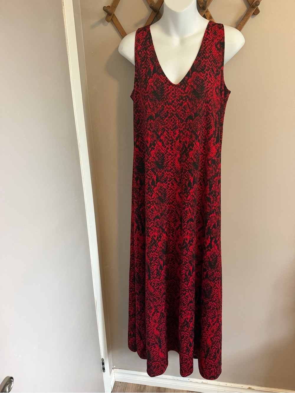 Lillias Bliss Red Black Snakeskin Artisan Handcrafted Maxi Dress L
